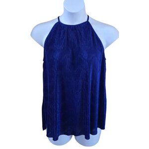 Blue Pleated Halter Top Womens glam layer coquette workwear club wear NWT